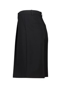 Black shorts made from smooth fabric, featuring a flat front, side pockets, and a single back pocket. The waistband is standard height.