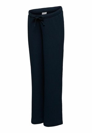 Pantalon bleu marine à jambe droite avec taille élastique et cordon de serrage, fabriqué en tissu côtelé doux.