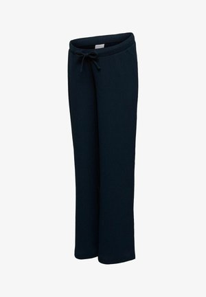 Marineblå bukser med lige ben, elastisk talje og snøre, lavet af blødt, ribstrikket stof.