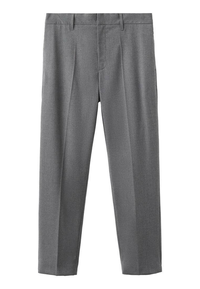 Grau maßgeschneiderte Hose aus gewebtem Stoff, mit flacher Vorderseite, eingekreisten Beinen und seitlichen Taschen, und geradem Schnitt am Saum.