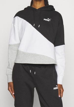 Felpa con cappuccio caratterizzata da pannelli neri, bianchi e grigi, realizzata in tessuto morbido. Iconico logo Puma sul petto e dettagli nella tasca laterale.