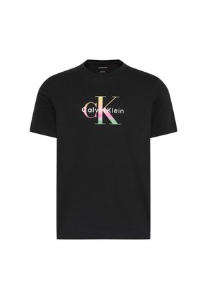 Μαύρο κοντομάνικο T-shirt με στρογγυλή λαιμόκοψη και πολύχρωμο λογότυπο "CK Calvin Klein" στο κέντρο του στήθους.