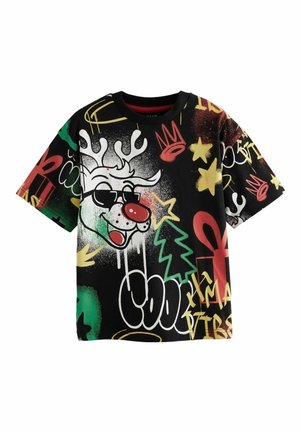 SHORT SLEEVE CHRISTMAS - REGULAR FIT - Marškinėliai su spaudiniu - black rudolph graffiti