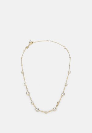 Collier en or dégageant un élégant accent, orné de pierres rondes et d'accents circulaires, délicatement relié par une fine chaîne, soulignant son élégance globale.