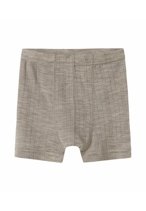 Boxer-briefs en coton beige avec un motif texturé, dotés d'une ceinture douce et d'une ouverture frontale fonctionnelle. Tissu lisse et extensible.