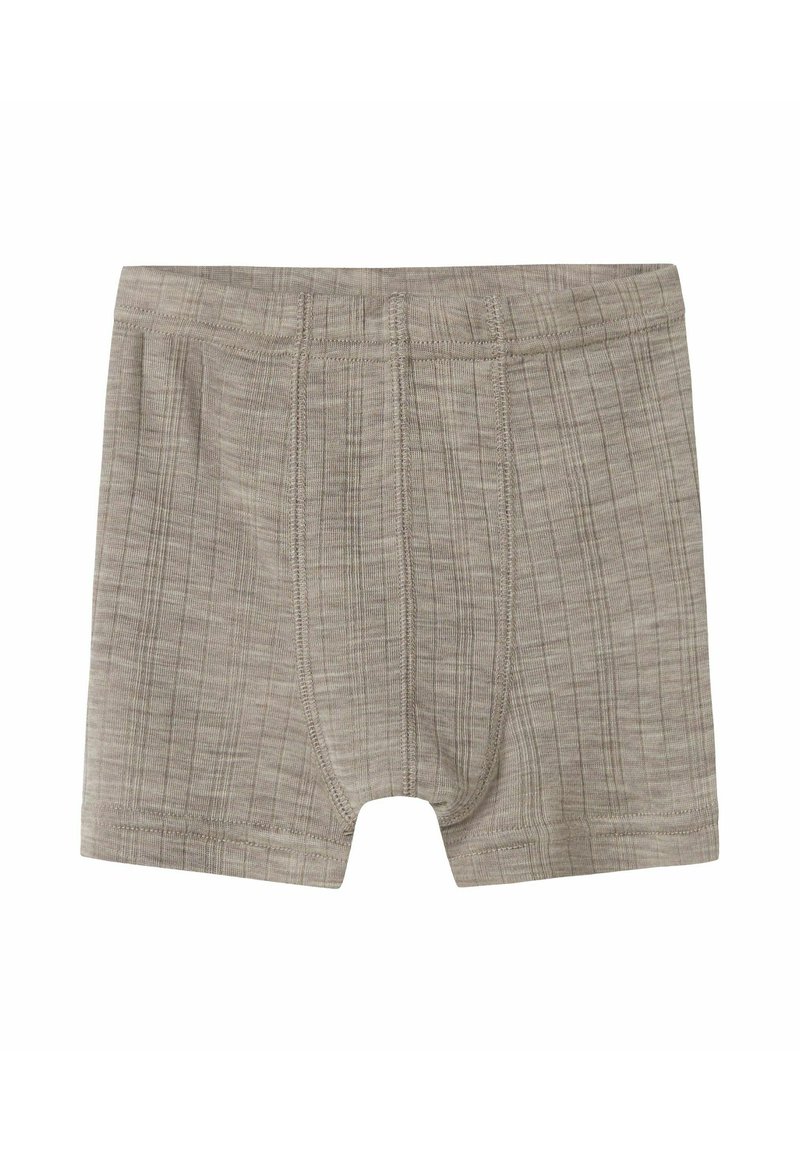 Boxer-briefs en coton beige avec un motif texturé, dotés d'une ceinture douce et d'une ouverture frontale fonctionnelle. Tissu lisse et extensible.