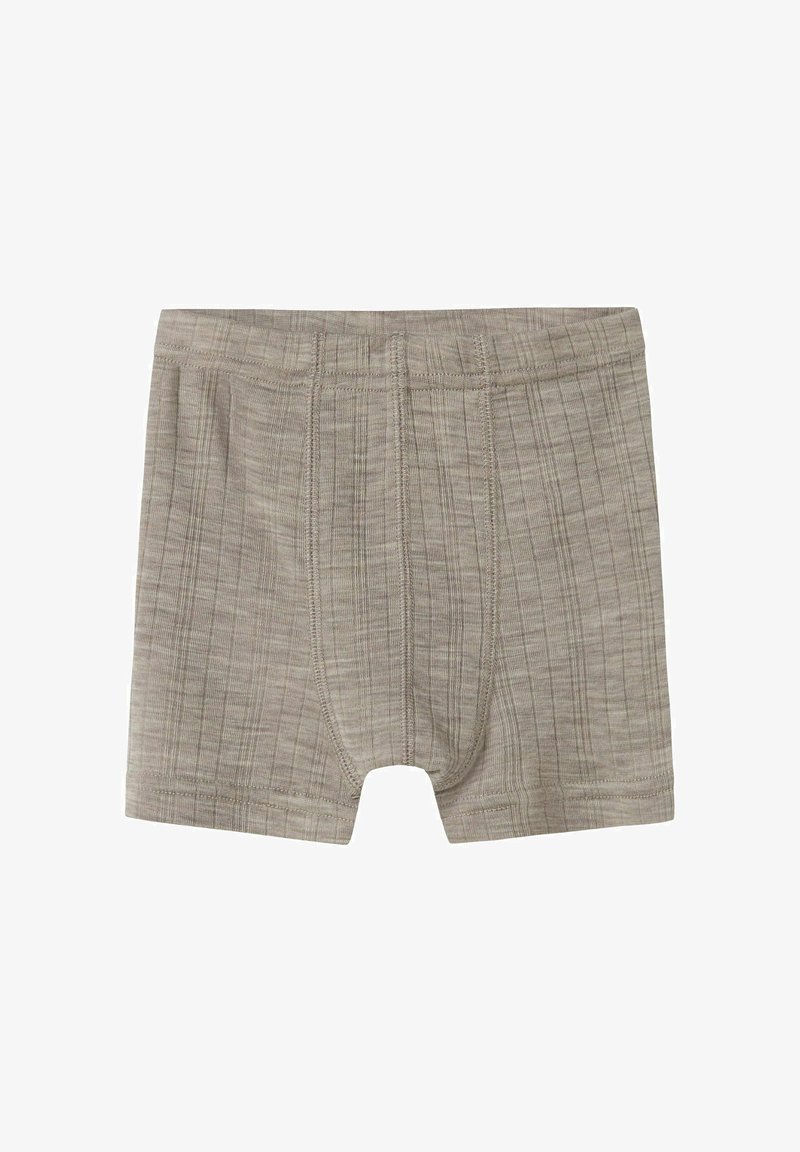 Boxer-briefs en coton beige avec un motif texturé, dotés d'une ceinture douce et d'une ouverture frontale fonctionnelle. Tissu lisse et extensible.