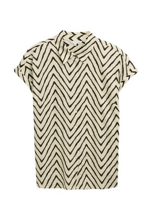 Lühikeste varrukatetega nööbitav särk kreemjas valges värvitoonis, millel on mustad chevron-ribad. Omab klassikalist kraed ja pehmet, tekstuurset kangast.