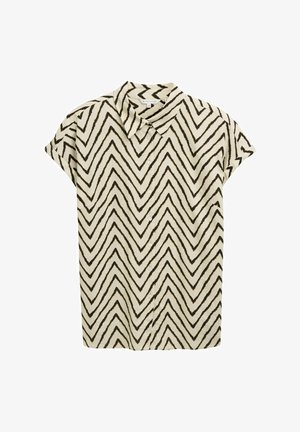 Lühikeste varrukatetega nööbitav särk kreemjas valges värvitoonis, millel on mustad chevron-ribad. Omab klassikalist kraed ja pehmet, tekstuurset kangast.