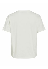 T-shirt blanc uni à manches courtes vu de dos, avec un col rond et un ourlet droit.