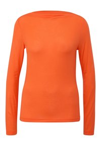 Langärmliges, oranges Hemd aus einem weichen, dehnbaren Stoff. Besitzt einen runden Ausschnitt und eine schlanke Passform, ohne sichtbare Muster oder Verzierungen.