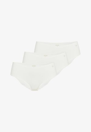 Drie witte naadloze dames hipster slips met een klein gouden JOOP!-logo en bloemenembleem op de tailleband.