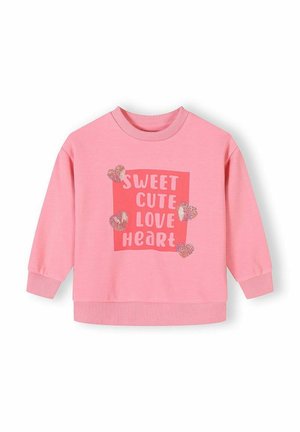 Różowa bluza z długim rękawem, z prążkowymi mankietami i dołem, z napisem „Sweet Cute Love Heart” oraz czterema błyszczącymi grafikami serc na przodzie.