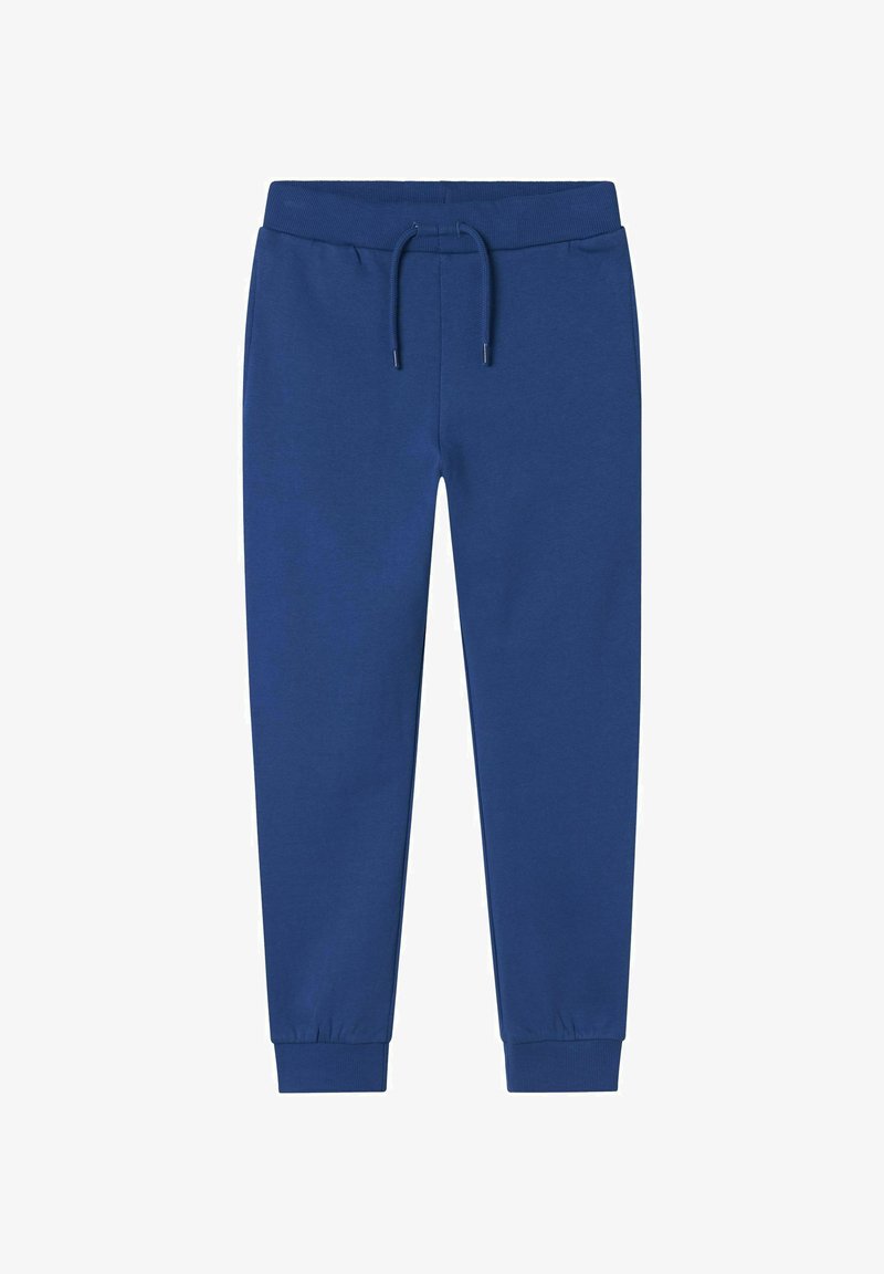Navyblaue Sweatpants aus weichem Material, mit einem elastischen Bund und Kordelzug, schmal zulaufenden Beinen und gerippten Bündchen.