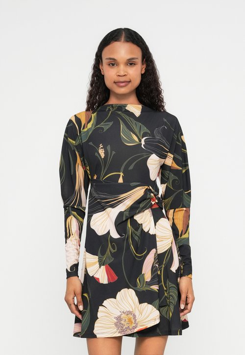 vienna trim detail skater dress Vienna Curve Trim Detail Skater Dress in Light Floral Print - Size 12 to 20