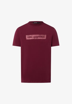 Burgunderfarbener T-Shirt mit kurzen Ärmeln aus Baumwolle, mit einem strukturierten Logo-Patch mit dem Schriftzug "KARL LAGERFELD" auf der Vorderseite.