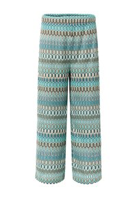 Pantalons courts à motifs avec un design ondulé dans des couleurs turquoise, marron et crème. Fabriqués en tissu léger avec une taille élastique.