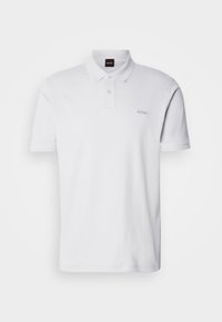Polo blanc à manches courtes avec deux boutons, col et petit logo "BOSS" brodé sur la poitrine gauche.
