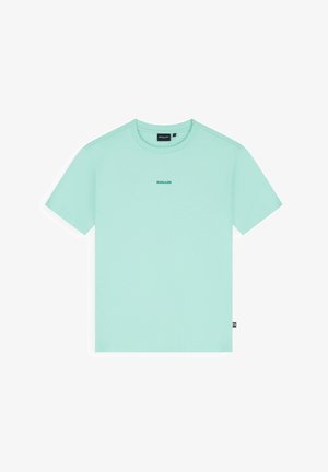 Licht turquoise T-shirt met korte mouwen en ronde hals, met een klein gecentreerd "BALLIN"-logo op de voorkant en een zwart label in de zijnnaad.