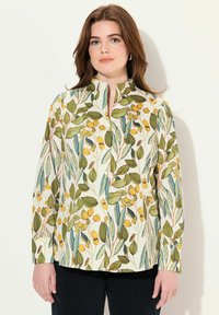 Ulla Popken PRINTED LONG SLEEVE GOBLET COLLAR - Blusa - nature