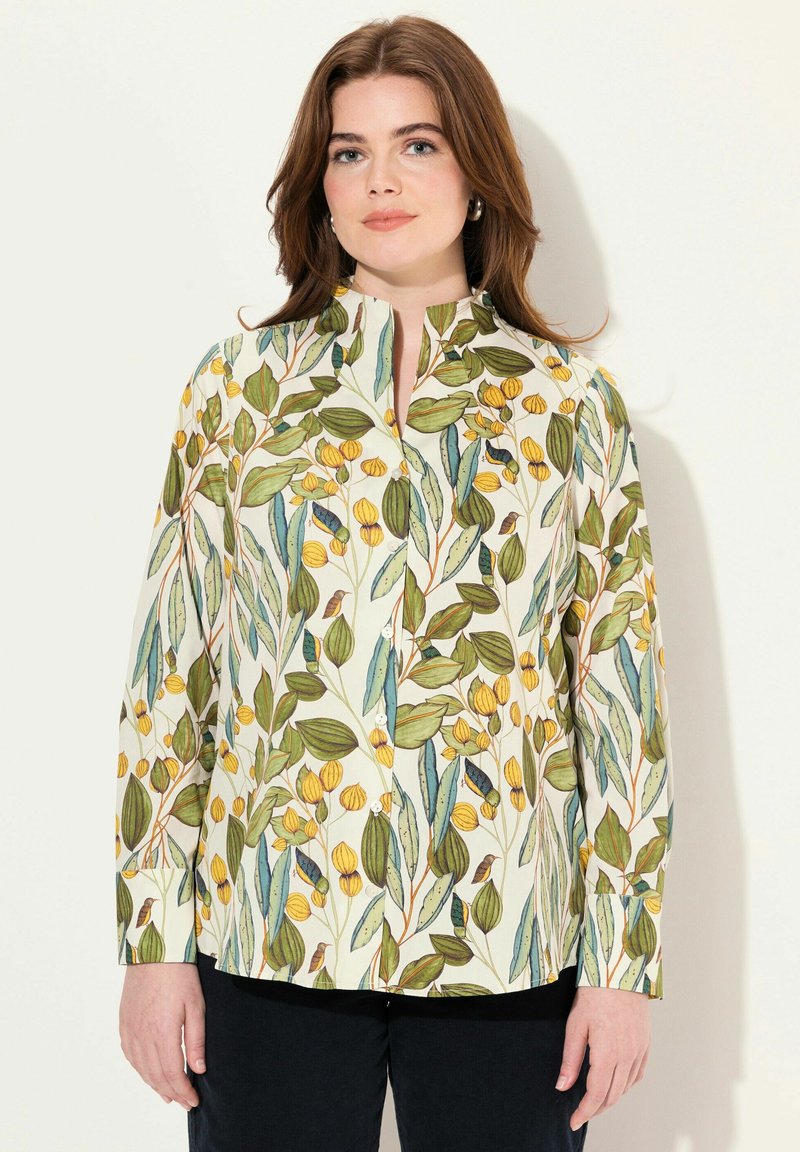 Ulla Popken PRINTED LONG SLEEVE GOBLET COLLAR - Blusa - nature