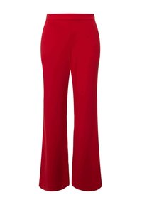 Pantalon rouge taille haute à jambes larges avec un devant plat et sans poches visibles ni ornements, présenté sur fond blanc.