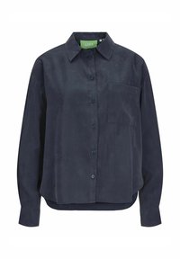 Mørkeblå skjorte med knapper, krave, lange ærmer og en brystlomme. Fremstillet af glat stof med lige snit og subtil tekstur.