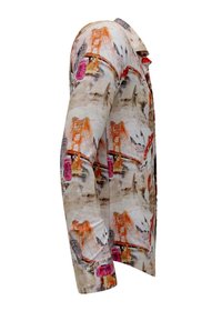 Kleurrijk hemd met lange mouwen met een gedrukt ontwerp van de Golden Gate Bridge, gecombineerd met abstracte vormen in pasteltinten.