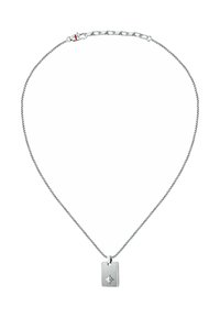 Collana d'argento con pendente rettangolare caratterizzato da una sottile design a stella. Catena testurizzata con chiusura sicura, dal look elegante e minimalista.