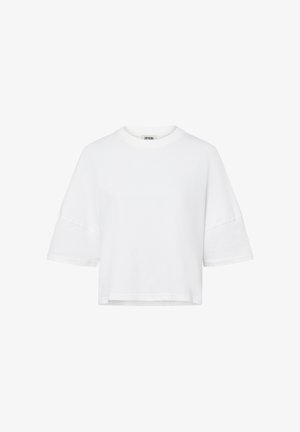 Witte katoenen T-shirt met een ronde hals, korte pasvorm en korte mouwen, met een ontspannen, boxy ontwerp. Eenvoudig en effen van kleur.