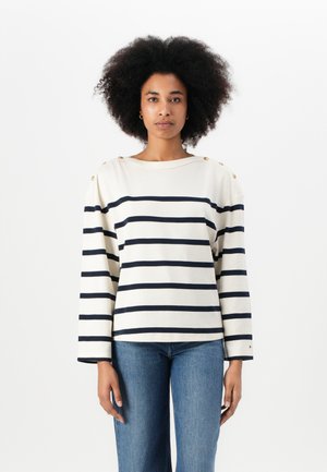 BUTTON BOAT TEE - Langærmet T-shirt - ivory silk/dark night navy