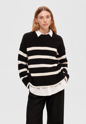 SLFBLOOMIE O NECK  - Strickpullover - black w snow white