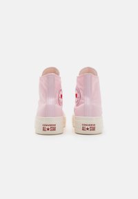 Para różowych wysokich sneakersów Converse All Star widocznych z tyłu na białym tle.