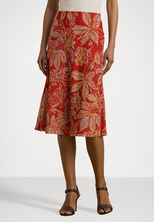 Floral Crinkle Georgette Midi Skirt - A-line skirt