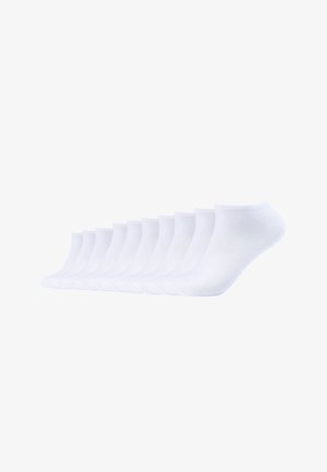 Calzini bianchi alla caviglia in un tessuto morbido ed elastico. Ogni calzino presenta un polsino a coste e una texture liscia, disposti in fila.