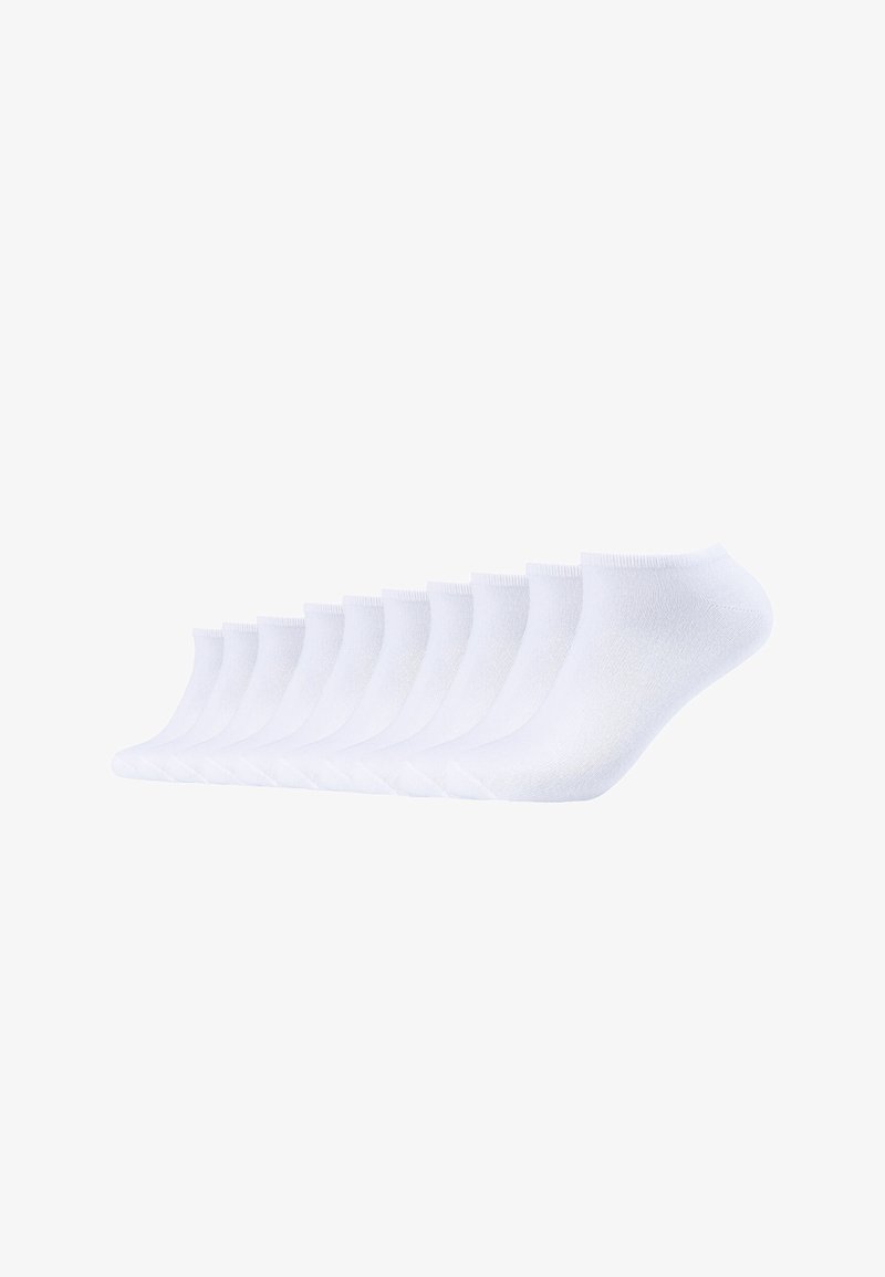 Witte enkel sokken van een zachte, rekbare stof. Elke sok heeft een geribbelde boord en een gladde textuur, in een rij gerangschikt.