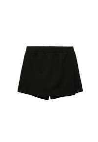 Schwarze Sportshorts aus strukturiertem Stoff, mit einem elastischen Bund und einer bequemen Passform sowie einem geschichteten Design.