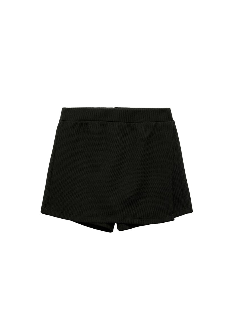 Schwarze Sportshorts aus strukturiertem Stoff, mit einem elastischen Bund und einer bequemen Passform sowie einem geschichteten Design.