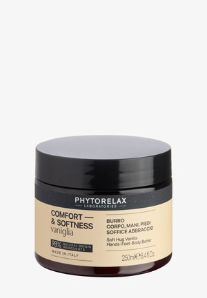 Glas Phytorelax Comfort & Softness vanilleduftende Körperbutter für Hände, Füße und Körper, 250 ml, mit 98 % natürlichen Inhaltsstoffen.