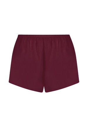 Bordeaux korte broek met een elastische tailleband, met een gladde textuur en rechte snit. Geen zichtbare patronen of hardware details.