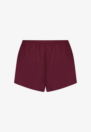 Bordeaux korte broek met een elastische tailleband, met een gladde textuur en rechte snit. Geen zichtbare patronen of hardware details.