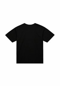 Camiseta de algodón negra con mangas cortas, escote redondo y un diseño simple y sin adornos, con un corte estándar y textura suave.