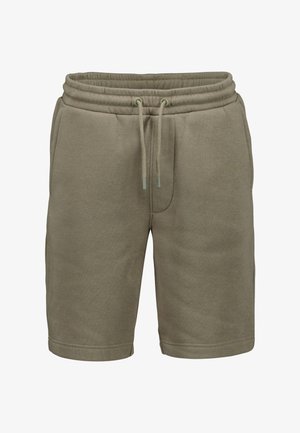 Khakifarbene Freizeithosen mit elastischem Bund, Kordelzugverschluss und Seitentaschen, aus weichem, bequemem Stoff gefertigt.