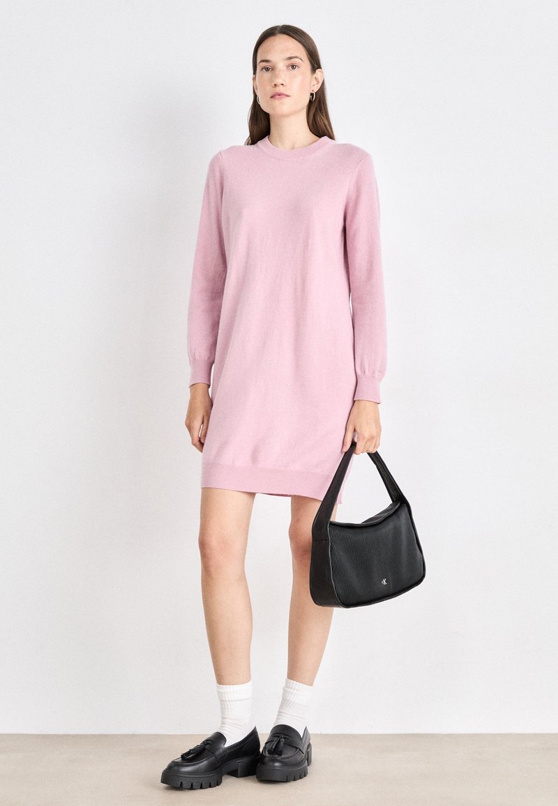 green emerald velvet dress Pink High Neck Belted Knitted Jumper Dress – AX Paris main image 0