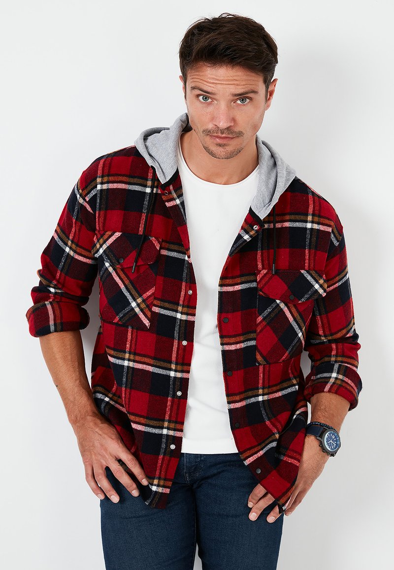 Buratti PLAID PATTERNED DOUBLE POCKET HOODED WINTER - Jas - red