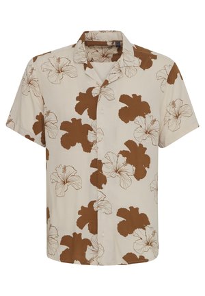 Kortærmet skjorte med knapper i beige, prydet med brune hibiscusblomster. Fremstillet af letvægtsstof med en afslappet pasform.