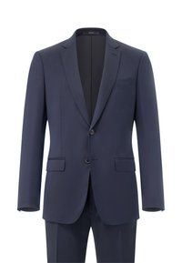 Mornarsko modro poslušno, enojni zapiralo, zapiranje na dva gumba, dva sprednja žepa z ovratniki, gladka tekstura in zarezan ovratnik.