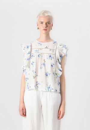 VILA VIPRINTED O NECK - Bluse - snow white/blue flowers