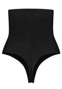 Fajones modeladoras de tiro alto en negro, elaboradas con una tela suave, que presentan un ajuste ceñido, un diseño sin costuras y una silueta curvada para una mayor moldeabilidad.