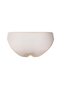 Slip in un beige con texture liscia, design a vita media e finitura senza cuciture con cuciture sottili lungo i bordi.